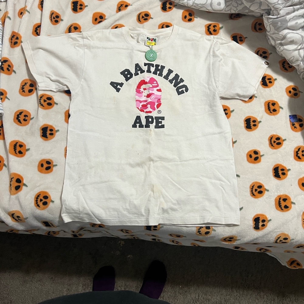 A Bathing Ape White T-Shirt with Pink Camo Logo